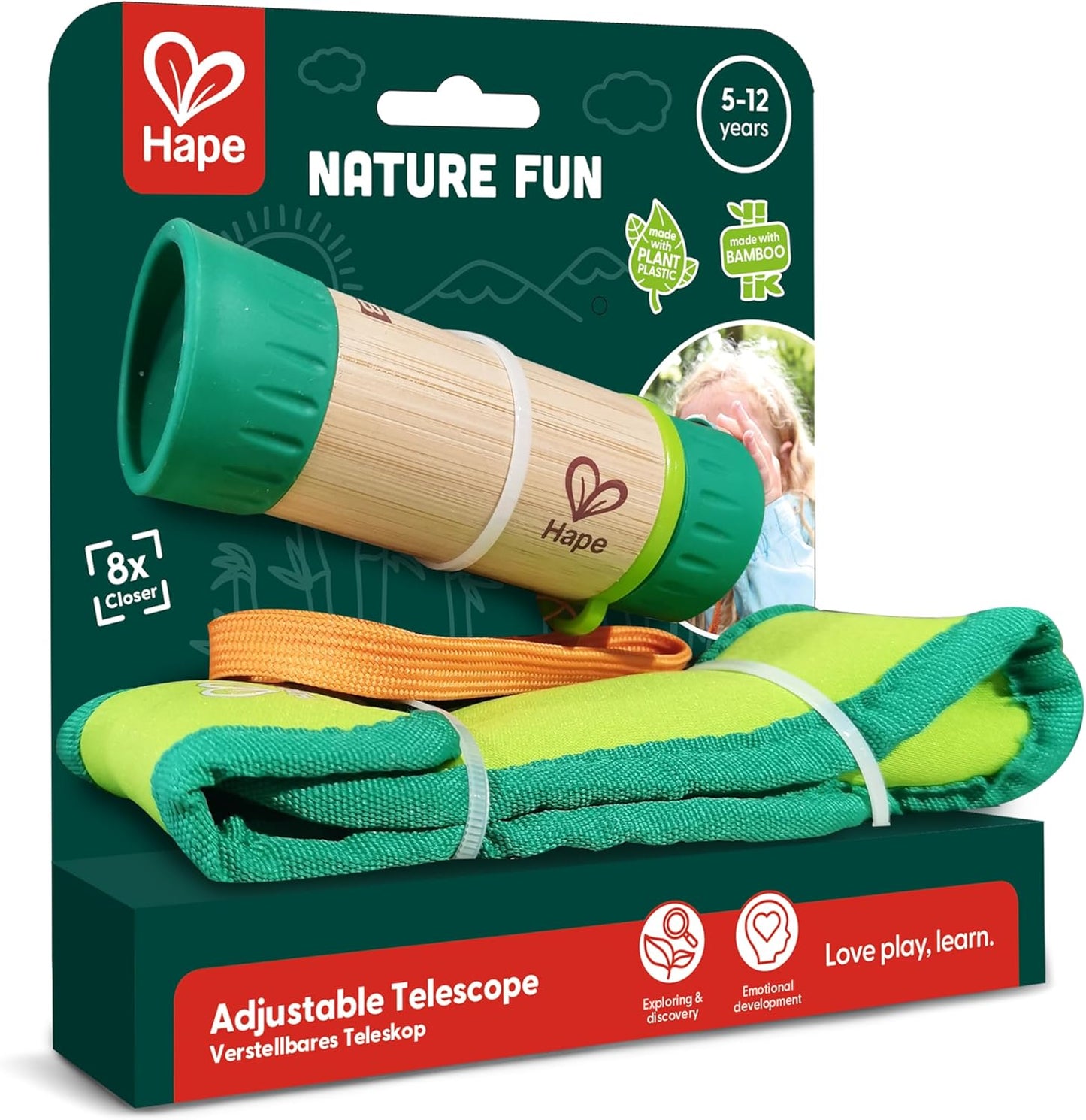 Hape Adjustable Telescope| Bamboo Spy Gear for Kids with 8X Magnification