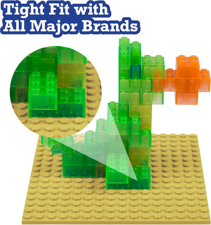 Classic Baseplates for Building Bricks - Set of 10 Sand 5"x5" Building Plates- Dual Connectivity, Build on Both Sides- Compatible, Tight Fit w Major Brands- Creative STEM Toy & Kids Bday Gift (Sand)