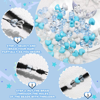 88PCS Pink White Hair Beads for Braids Lovely Heart Shape Loc Dreadlock Valentine's Day Bead Accessories Cute Acrylic Small Pony Beads for Kids Girls