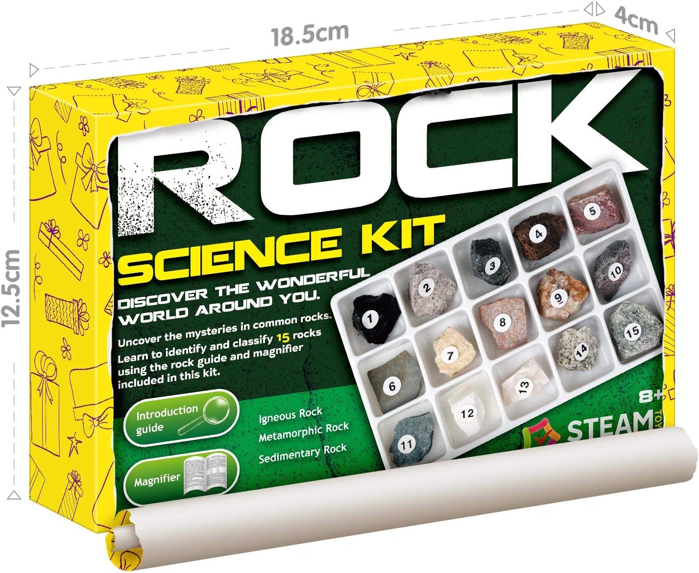 Rocks Collection - 15-Piece Rock Collections for Kids - Cool Geology Gem Kit with Identification Sheet - Gemstones Set Box with Learning Guide and Storage Case - Educational Gift for Kid