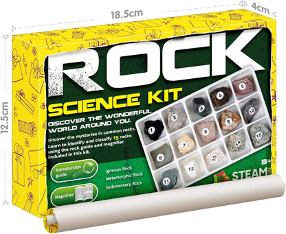 Rocks Collection - 15-Piece Rock Collections for Kids - Cool Geology Gem Kit with Identification Sheet - Gemstones Set Box with Learning Guide and Storage Case - Educational Gift for Kid