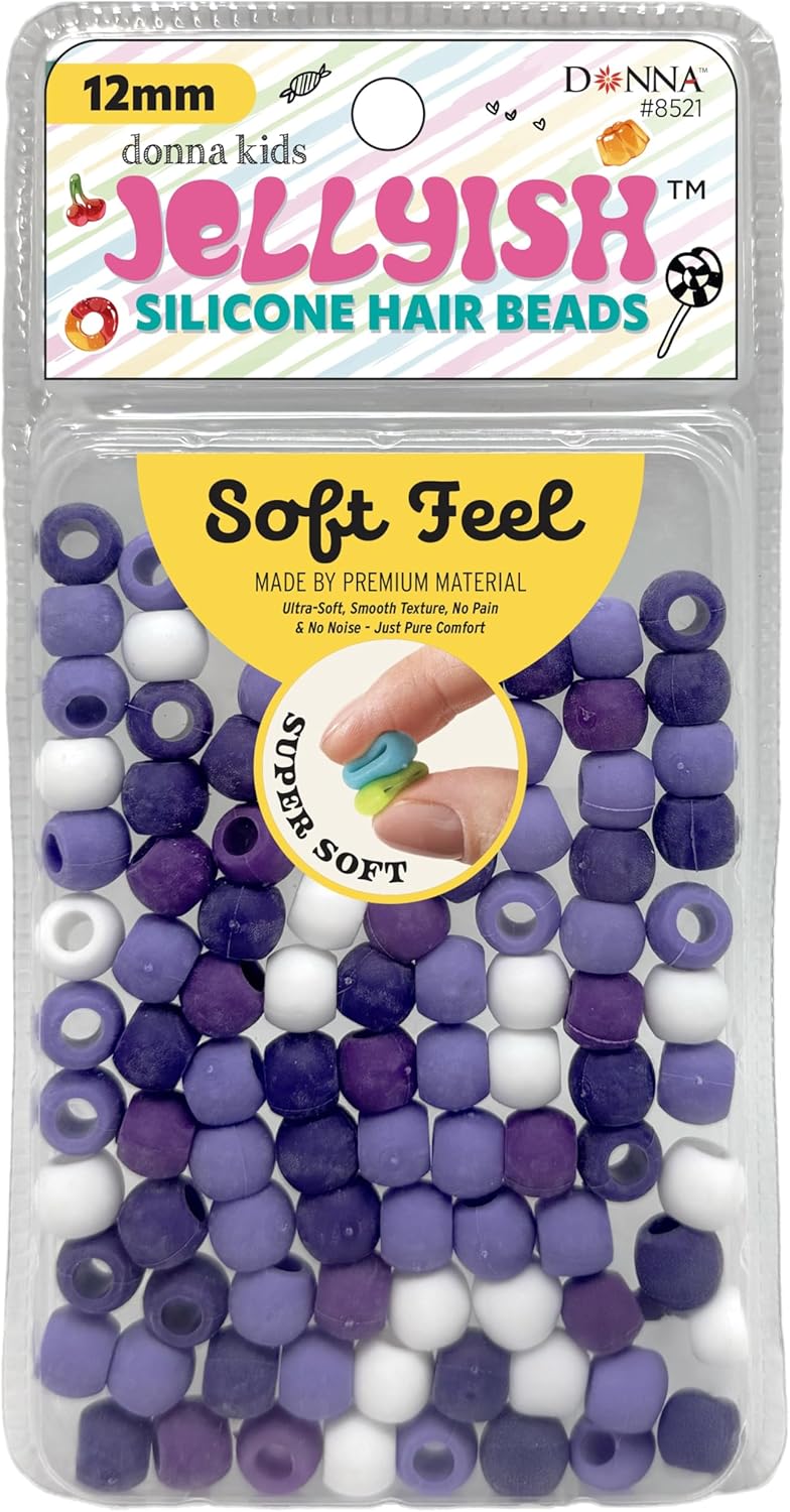 Donna Kids Jellyish Silicone Hair Beads – 12mm Super Soft Noiseless Beads for Braids, Ponytails & Kids Hairstyles – with Threading Tool Pain-Free, Flexible & Tangle (Clear Mix)