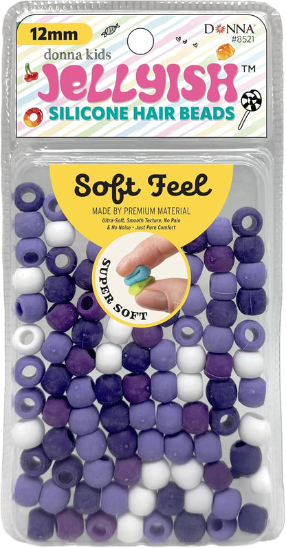 Donna Kids Jellyish Silicone Hair Beads – 12mm Super Soft Noiseless Beads for Braids, Ponytails & Kids Hairstyles – with Threading Tool Pain-Free, Flexible & Tangle (Clear Mix)