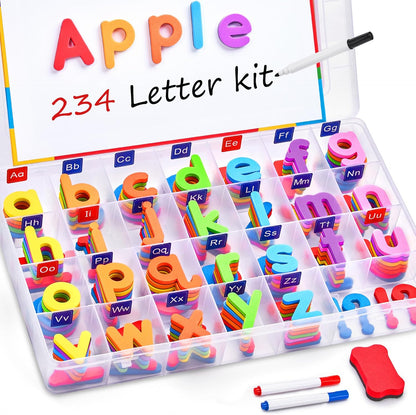JoyCat Classroom Magnetic Letters Kit Colorful 234 Pcs with Double-Sided Magnet Board - Foam Alphabet Letters for Preschool Kids Toddler Spelling and Learning - Fridge Magnets ABC Education Toys