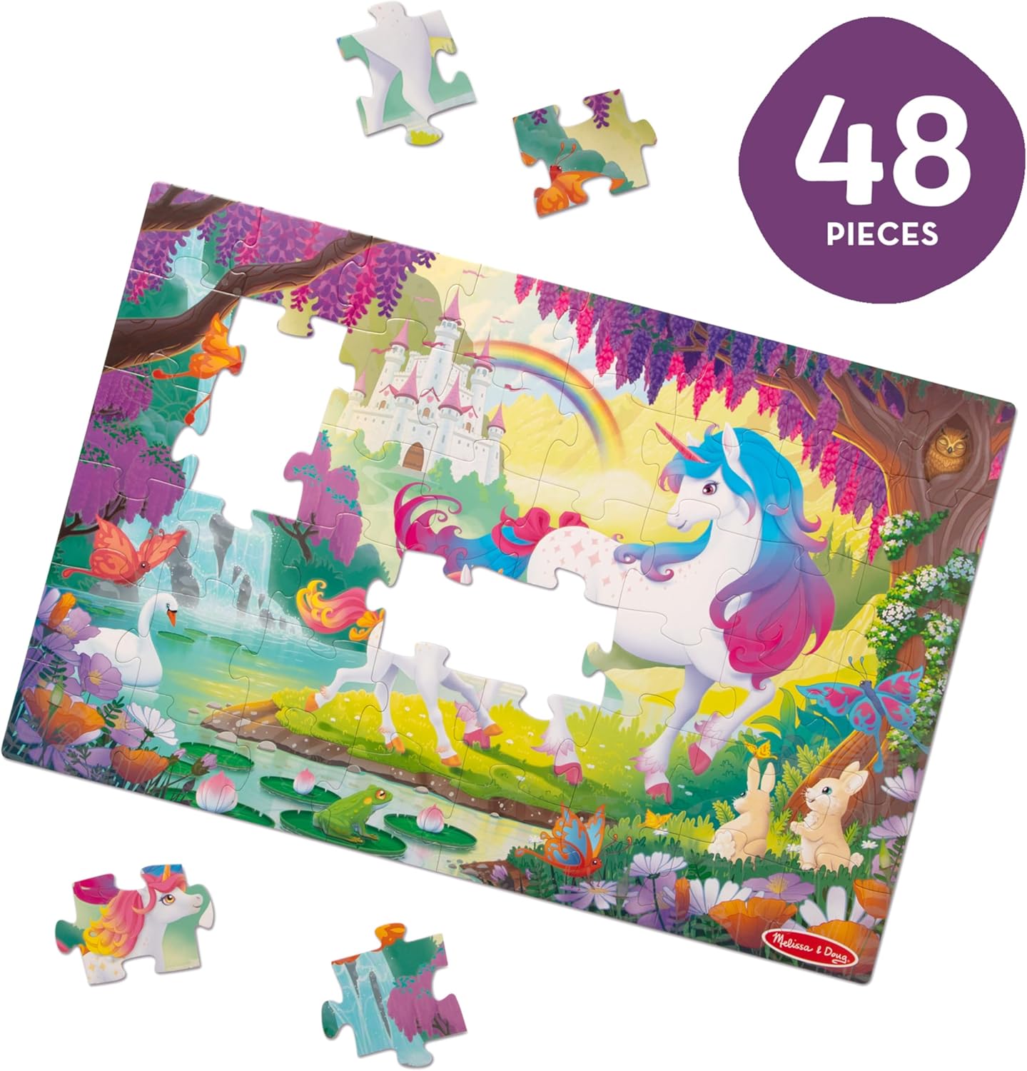 Melissa & Doug Glow-in-The-Dark Unicorn Jumbo Floor Puzzle, 48-Piece Jigsaw Puzzle with Hidden Details, Kids Puzzles for Girls & Boys Ages 4 and Up - FSC Certified