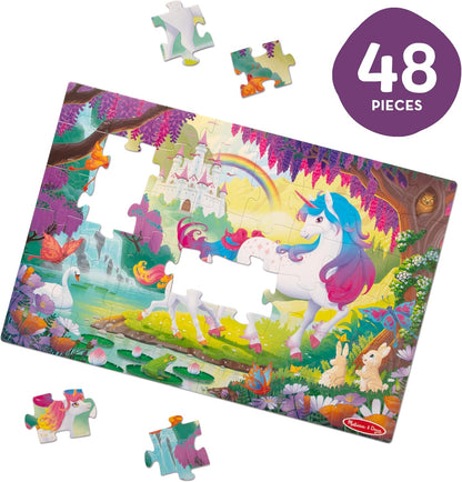 Melissa & Doug Glow-in-The-Dark Unicorn Jumbo Floor Puzzle, 48-Piece Jigsaw Puzzle with Hidden Details, Kids Puzzles for Girls & Boys Ages 4 and Up - FSC Certified