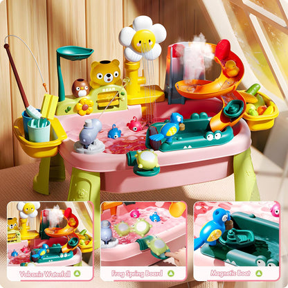 2026 Upgraded Pink Stand Water Table for Toddlers 1-3 - Outdoor Toys for Kids Ages 3-8 with Pump, Summer Outside Sensory Activity Pool Toys, Kitchen Play Sink Toy with Running Water, Fishing Toy