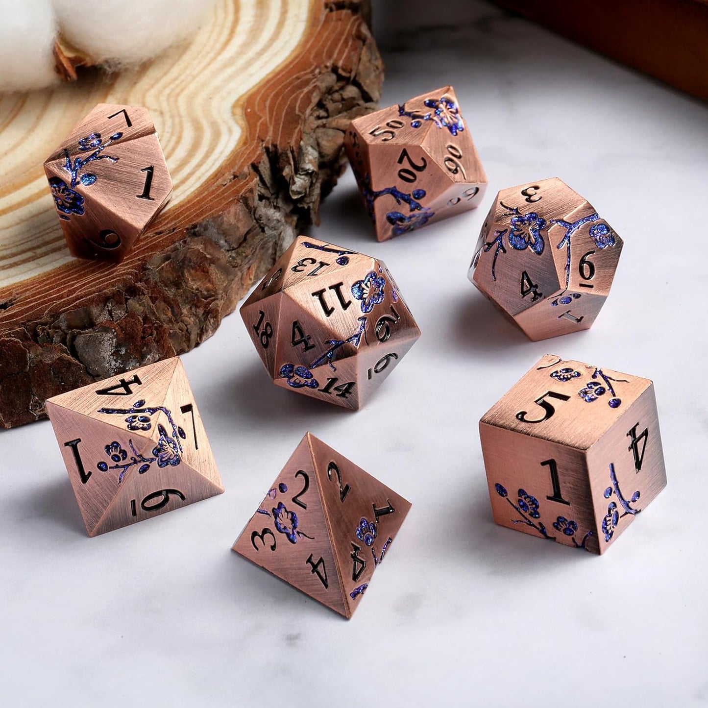 DnDnD Heavy Polyhedral Metal Dice Set with Metal Box, 7-die Shiny Blue Surface with Golden Number for RPG,Dungeons and Dragons,Pathfinder,Shadowrun,D&D,Role Palying Game and Math Teaching - Colors B