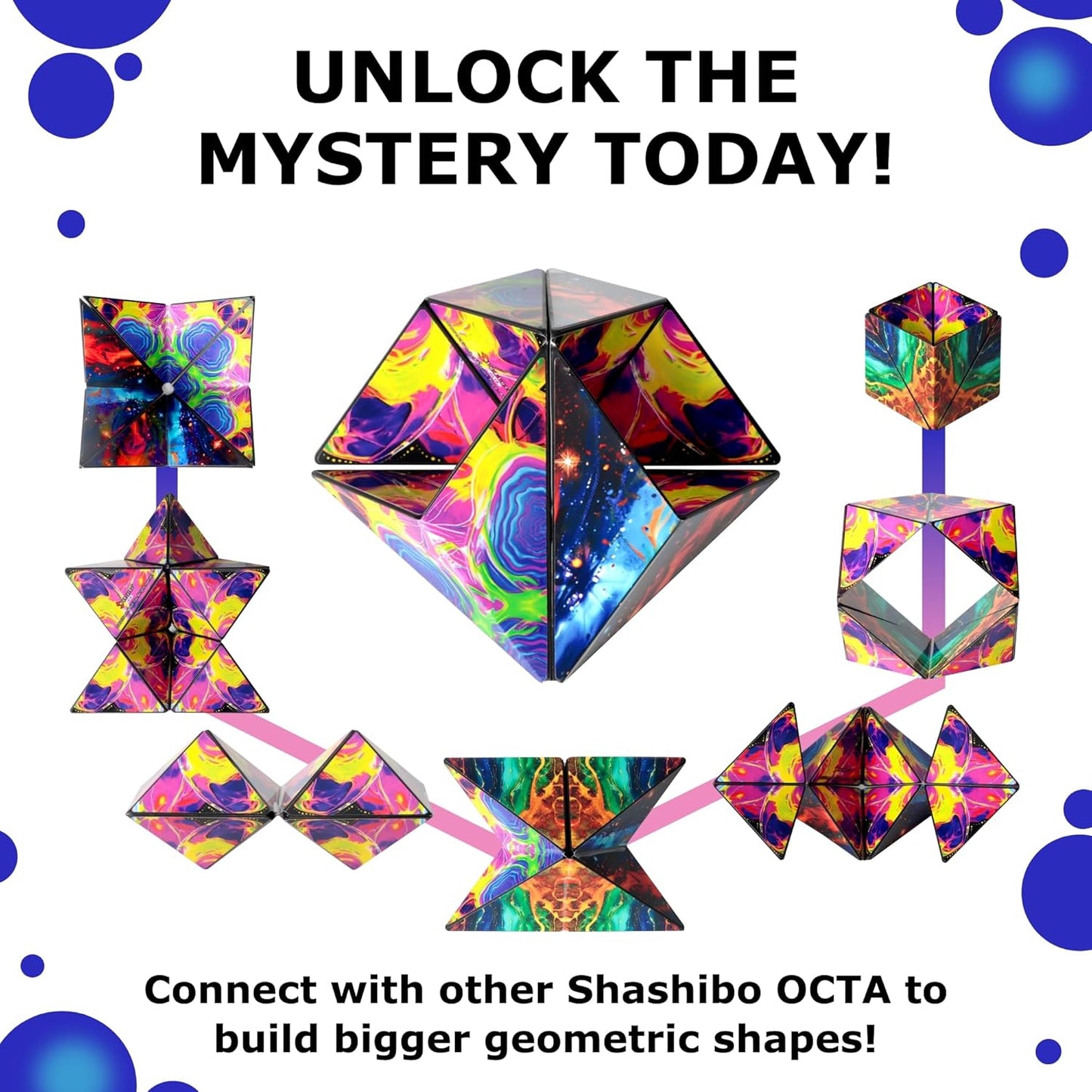 Shashibo Octa Shape Shifting Box - STEM Fidget Toy with Ultra Strong Magnets, Perfect Sensory Gift for Kids, Teens, and Adults – Pairs w/All Shashibo Cubes (Infinity)