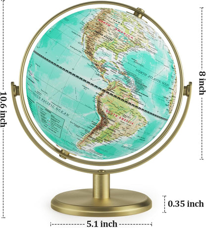 Globe for Kids Illuminated Globes of the World with Stand & Animals Illustrations Earth World Globe Night Light for Kids' Room Decor Classroom Educational Tool Birthday Gift, Dia 8-inch