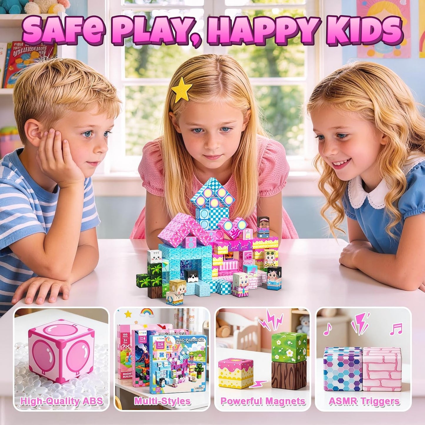 Magnetic Blocks, 150PCS Magnetic Building Blocks, Stacking Magnets for Kids, Sensory Toy for STEM Constructions Magnet Blocks for Girls Age 3+, Christmas Birthday Gifts (Snow Castle)