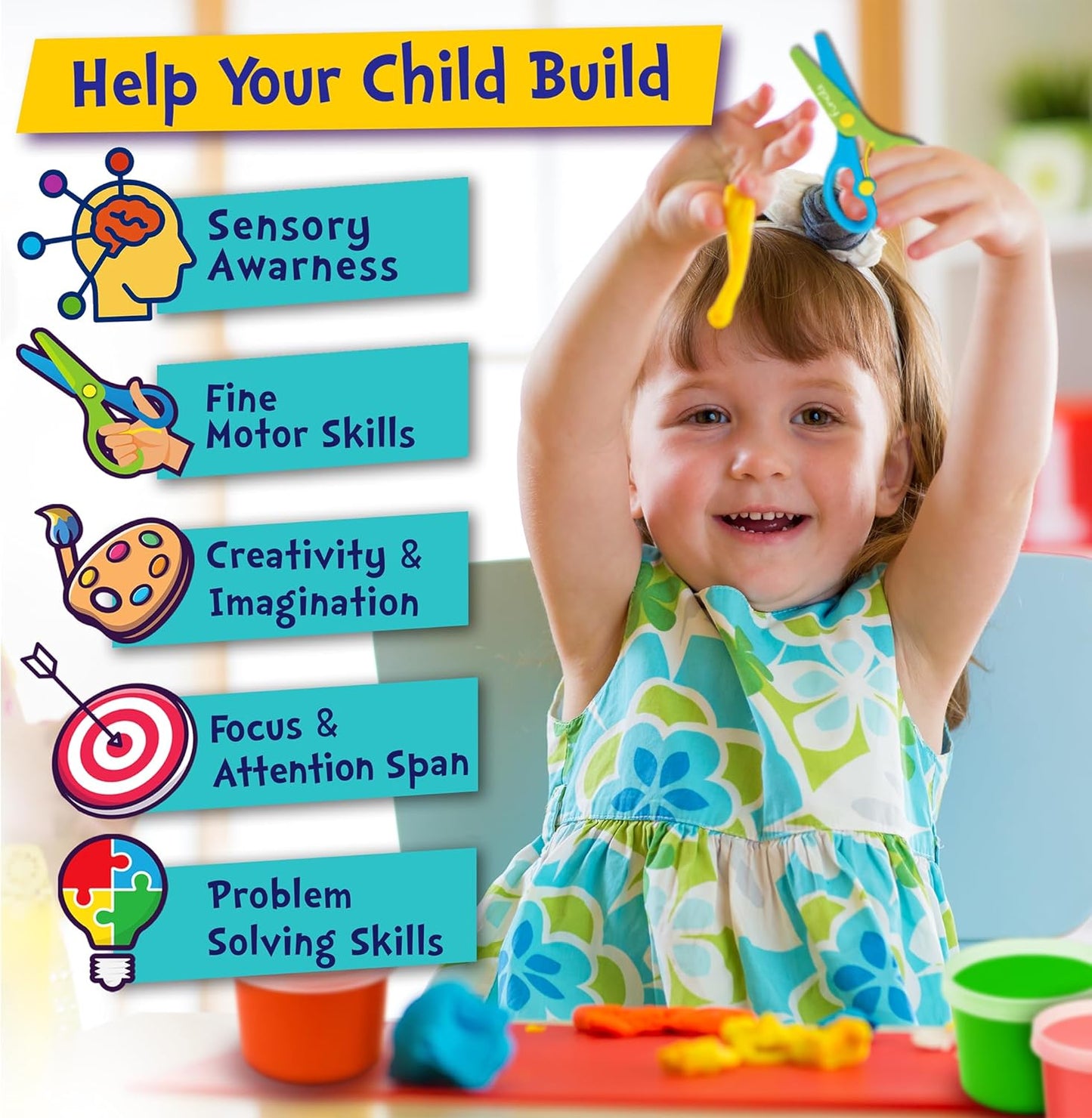 Funcils Toddler Scissor Skills - Art Supplies & Crafts Kit for Kids, Safety Scissors, Fine Motor Toys, Montessori Gifts for Boys & Girls Ages 3, 4, 5, 6, 7 Year Old, Preschool Learning Activity Books