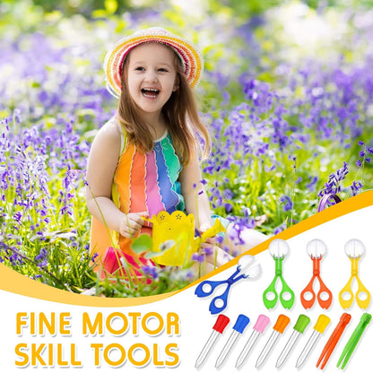 18 Pieces Fine Motor Skill Toys Include Handy Scoops Jumbo Tweezers Rubber Tipped Dropper Bug Insects Catcher Sensory Learning Tool Backyard Outdoor Explorer Kit Skill Development