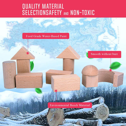 Migargle Wooden Building Blocks Set for Kids - Stacker Stacking Game Construction Toys Set Preschool Colorful Learning Educational Toys - Geometry Wooden Blocks for 3+ Year Old Boys & Girls