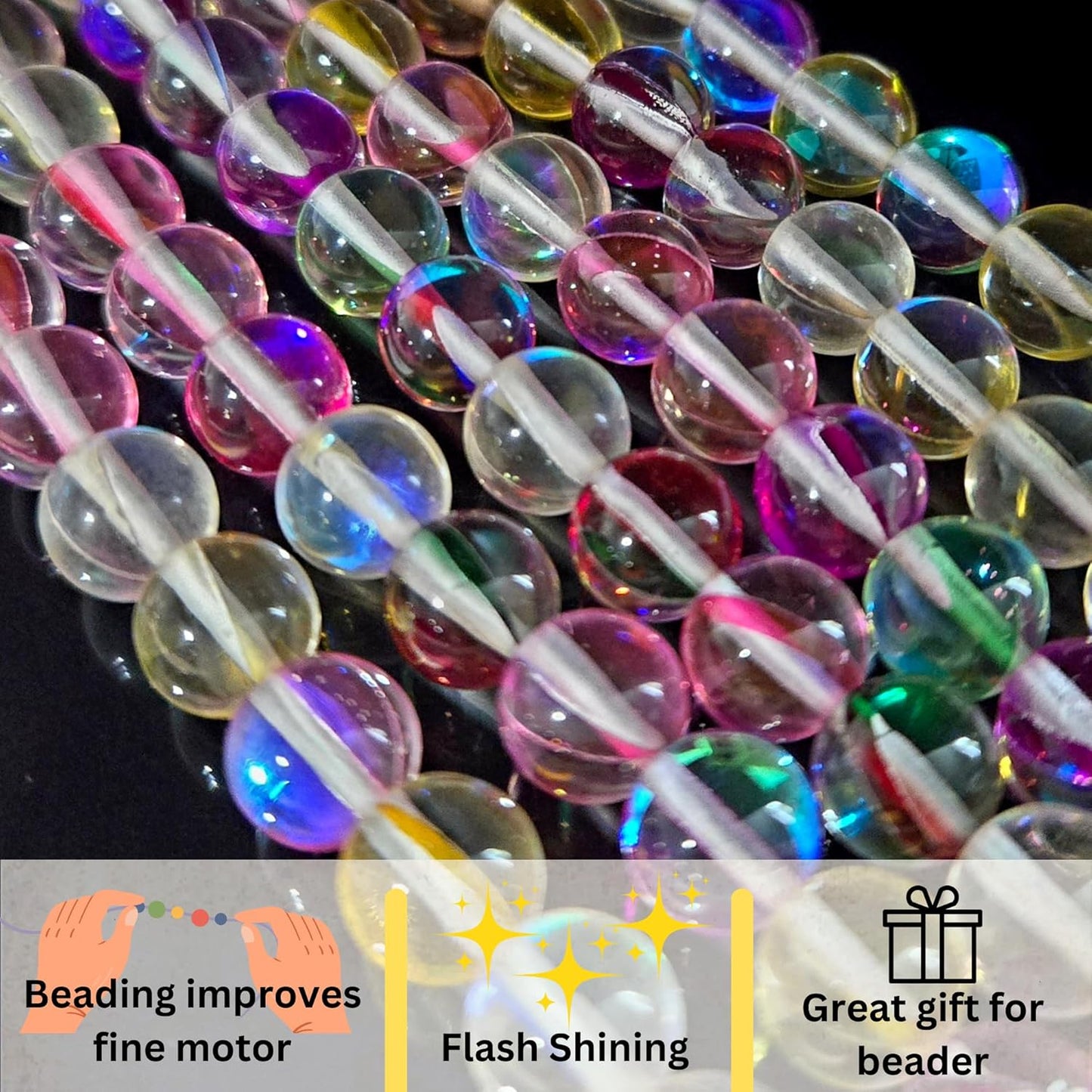 8mm Glass Beads Round Bulk for Bracelet, Glow in Dark Beads, DIY Jewelry Windchime Suncatcher Party Supplies, 300 pcs