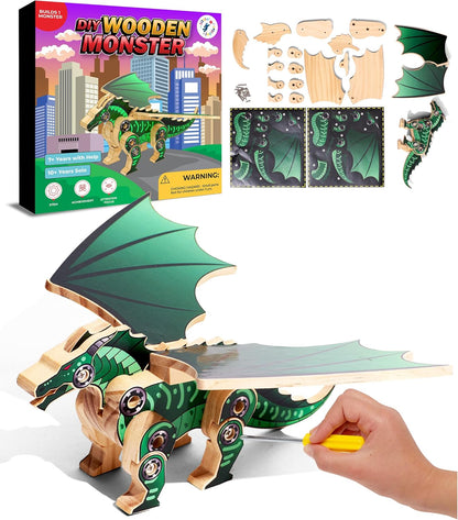 Little Jupiter DIY Wooden Kit with Stickers - Dinosaur Toys for Kids for 7-12 Yrs - Dinosaur Toy Woodworking Kits - Wood Crafts - Kids Building Kit - Wooden Crafts (Stegosaurus)