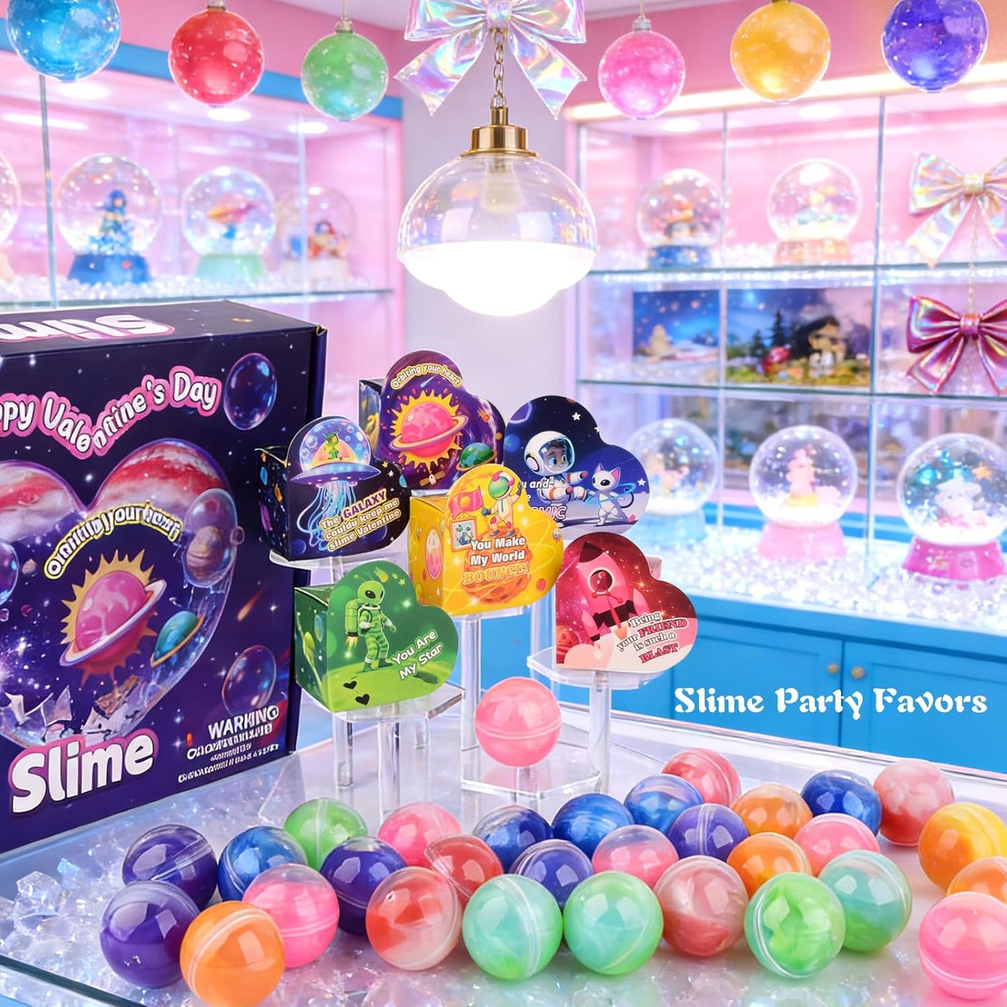 30 Pack Kids Valentines Day Galaxy Slime Gift Kit with Greeting Card Box Stress Relief Fidget Toy for Classroom Exchange School Prizes Birthday Supplies, Valentines Gifts for Kids Classroom