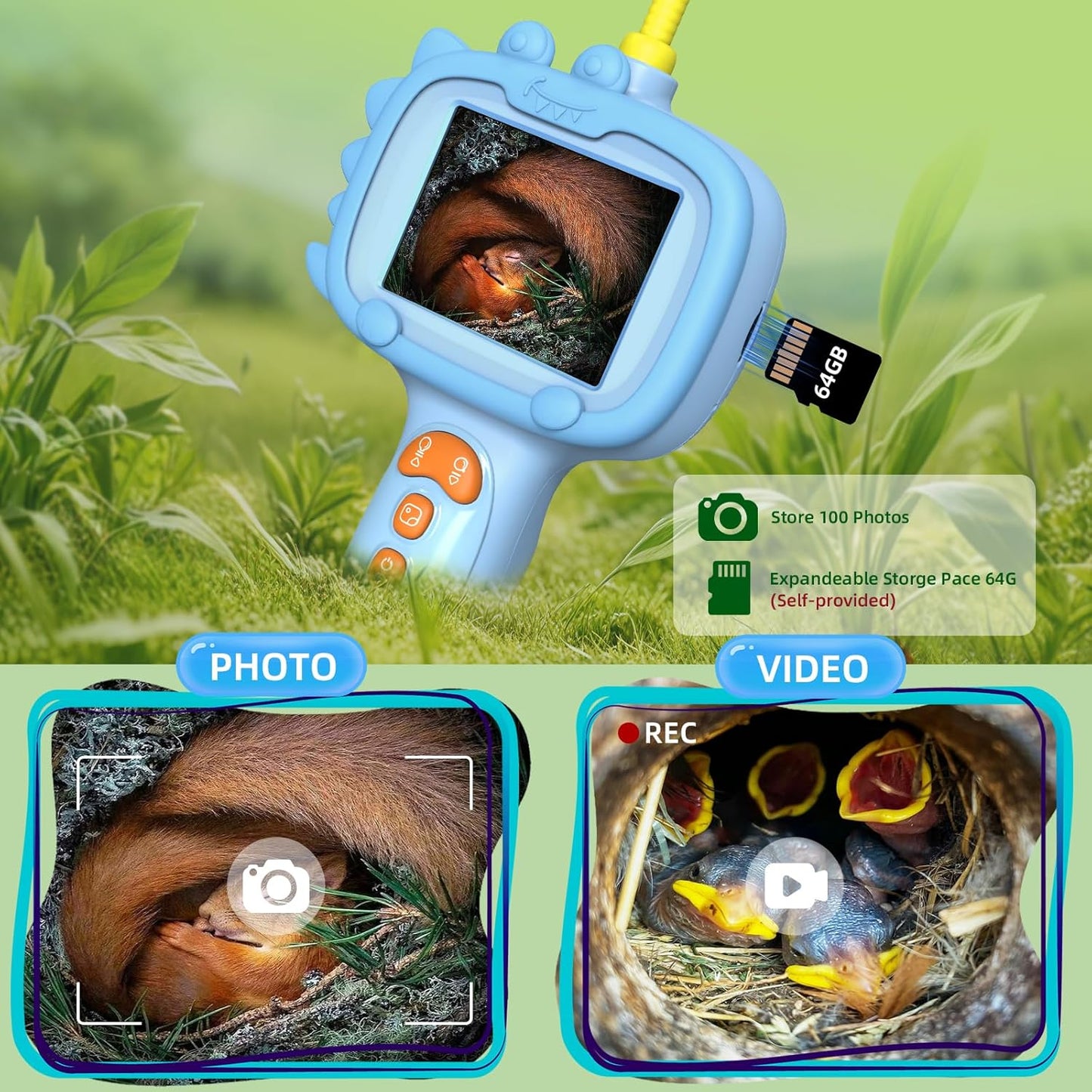 Daxiongmao Borescope Camera with Light for Kids | STEM Science Educational Toy for 3 4 5 6 7 8 Years Old Boys & Girls | Birthday Gift for Outdoor Adventures & Nature Discovery（Blue）