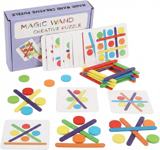 Vindstier Montessori Wooden Puzzle Toys for 3 4 5 Year Olds, STEM Pattern Blocks and Shape Sorting Game, Screen-Free Educational Brain Teaser Activity for Preschoolers, Spring Travel Essential