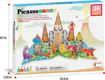 PicassoTiles Magnet Tiles Magnetic Building Blocks Aquarium Marine Animal Theme Set with 8 Character Action Figures Shark Crab Turtle STEM Toys Construction Preschool Toddlers Kids Boys Girls 3+ PTQ15