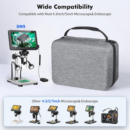 DM9 Digital Microscope Carrying Case - EVA Hard Storage Box Endoscope Case Travel Case Compatible with 4.3''/5''/7'' Digital Microscopes & Borescopes