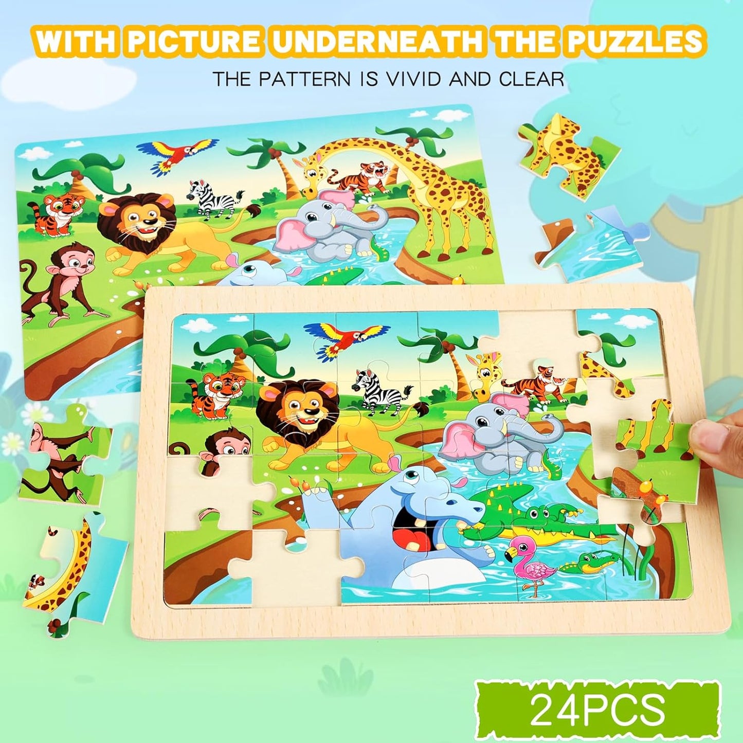 4 Sets of Wooden Puzzles, Each Set has 24 Pieces, Including Castle Unicorn Princess, for Toddlers 3-5, Puzzles for Kids Ages 4-6, Preschool Educational Brain Teaser Toys for Girls 3 4 5 6 Years Old.