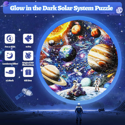 Glow-in-The-Dark Dinosaur Floor Puzzles for Kids Ages 4-6, Kids Jigsaw Puzzles Ages 6-8, 70PCS Large Round Dino Educational Puzzle Toys for 3 4 5 6 7 8 Years Old Children, Easter Gifts for Kids