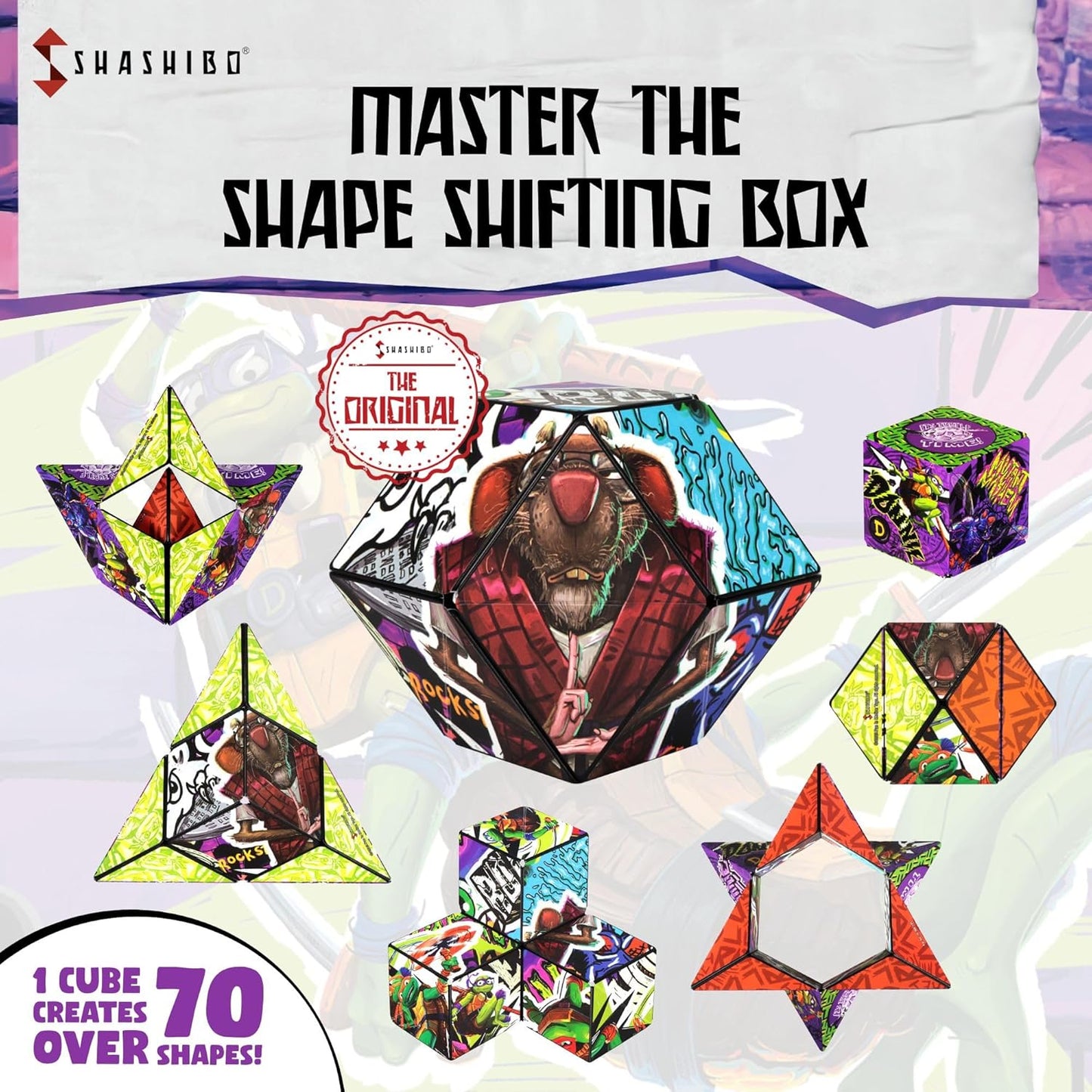 SHASHIBO Teenage Mutant Ninja Turtles Shape Shifting Box - STEM Magnetic Fidget Cube that Transforms Into Over 100 Shapes, Download Fun in Motion Toys Mobile App (Raphael)