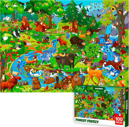 QUOKKA 100 Piece Puzzles for Kids Ages 4-6 – Floor Kids Puzzles Ages 6-8 Year Old – Toy for Learning Forest Animals for 8-10 yo – Jigsaw Toddler Game for Boy and Girl 3-5