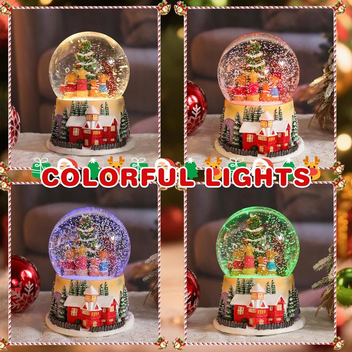 VCUTEKA Christmas Snow Globe, Lighted Musical Snow Globes with 6 Puppies Around Christmas Tree, Battery Operated Snow Globes for Kids Gift and Holiday Home Décor