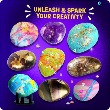 Dan&Darci Paint Pouring Rocks for Kids - Rock Painting Kit - Arts and Crafts for Kid Ages 8-12 - Craft for Girls 6 7 8 Year Old Girl - Birthday Christmas Gifts for Boys - Art Kits - Toys for Age 6-7
