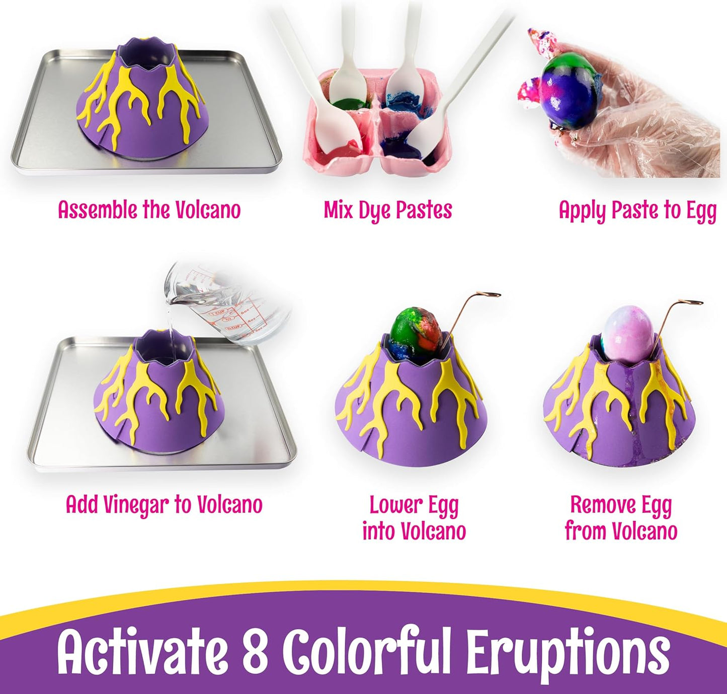 PAAS Eggsperiments Active Volcano Easter Egg Decorating Kit – Fun & Educational Kit with 8 Colorful Eruptions, Stickers, and Volcano Assembly Set