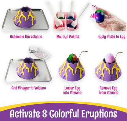 PAAS Eggsperiments Active Volcano Easter Egg Decorating Kit – Fun & Educational Kit with 8 Colorful Eruptions, Stickers, and Volcano Assembly Set