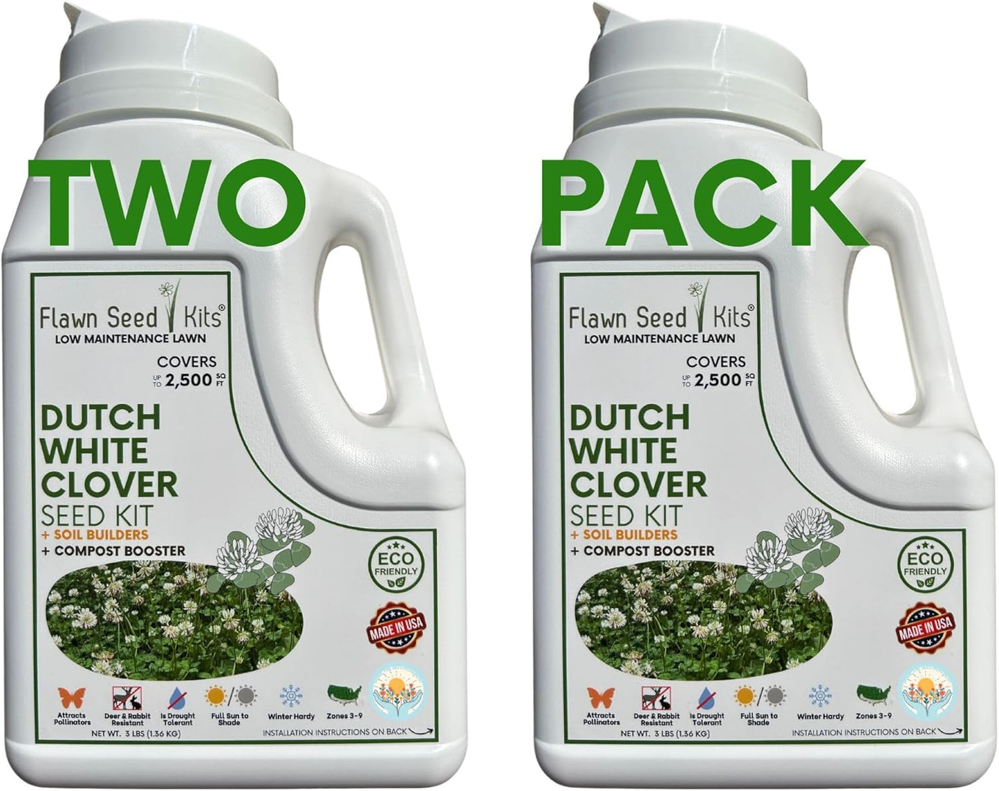 Lawn Seed Kits Dutch White Clover Seed Kit, Easy Spread Shakers, Low Maintenance Lawn, Alternative Ground Cover, Covers up to 250 Sqft