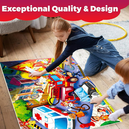 QUOKKA Giant Floor Puzzle for Kids Ages 4-6 – 2x3 Feet Extra-Thick 48 Pieces Toddler Puzzle Ages 3-5 – Construction Educational Activity for Boys Girls – Premium Box with Sturdy Handle & Magnetic