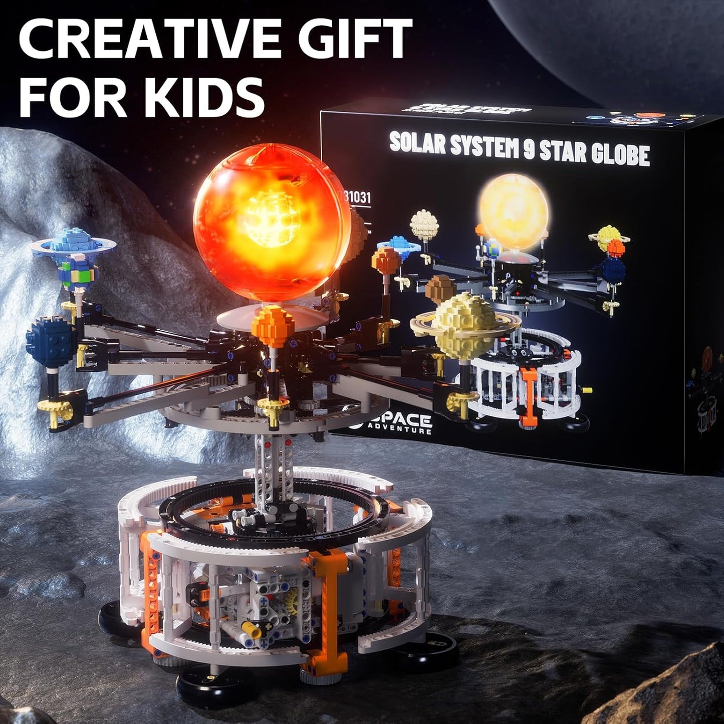 Dual-Mode Spinning Solar System Space Building Kit, STEM Model with Rotating Planets, Light-up Sun and Astronomy Educational Toys for Kids, Outer Space Birthday Gift for Ages 8+ (1282 PCS)