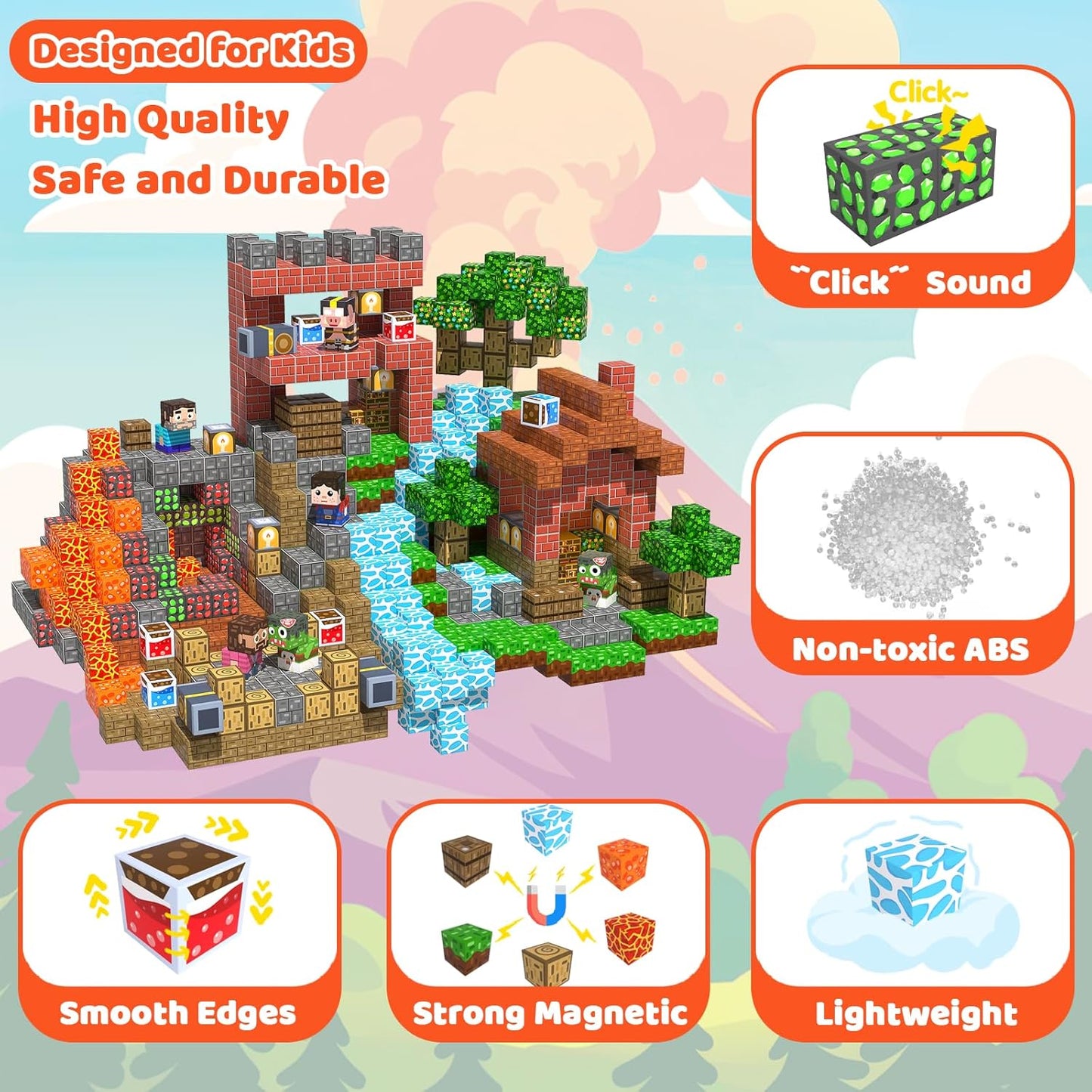 Magnetic Blocks Toys for Kids, 100 PCS Building Blocks Cubes, Stacking Magnetic Tiles Toys for Kids Toddlers Boys Girls Ages 3 4 5 6 7 8-12 Birthday Gifts Party Supplies (Underworld)