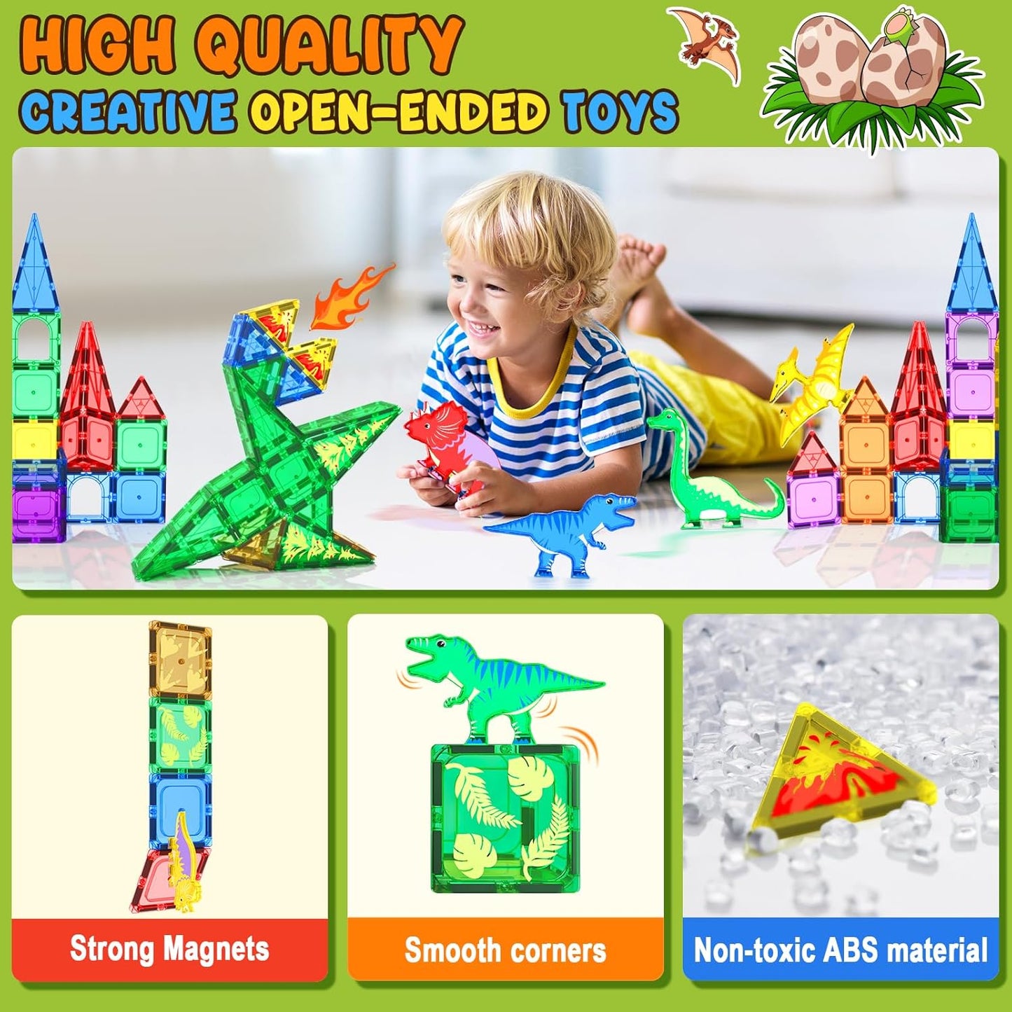 Coodoo Kids Games Magnetic Tiles Road Set with Extendable Magnetic Crane, City Construction Building Toys for Toddlers STEM Preschool Ages 4-6 5-7, Gifts for 3+ Year Old Boys Girls Kids Toys with Car