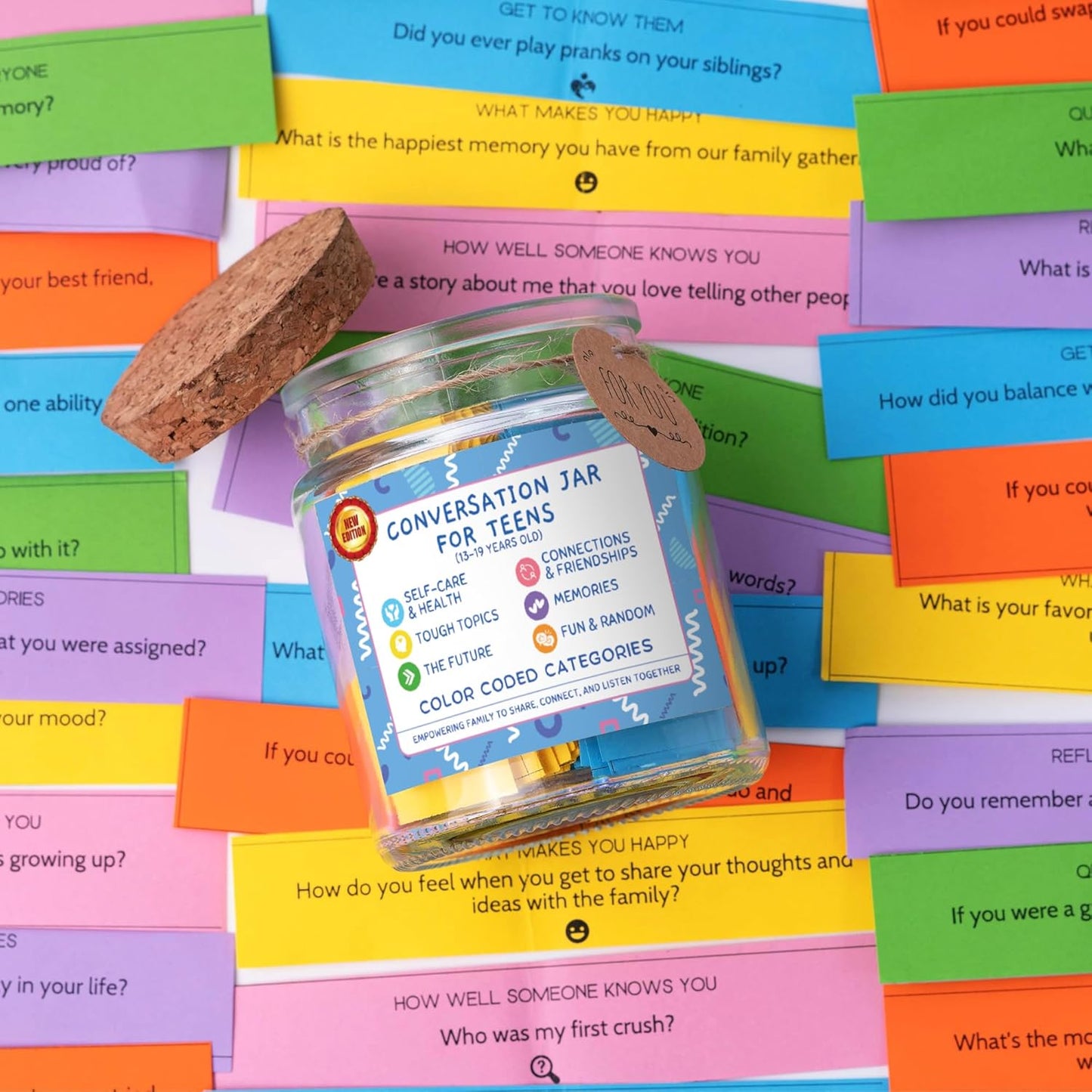 Conversation Cards for Kids In Jar, 150 Cards, Connect, Build Social Emotional Learning Skills, Mental Health Decor for School, Counseling Decor, Back to School Supplies