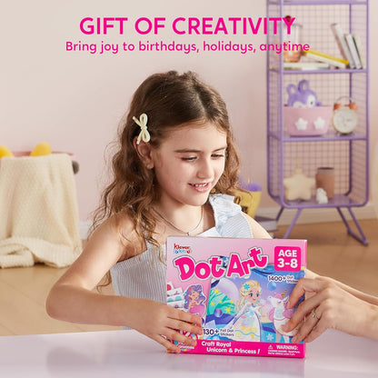 Klever Kits Dot Art Kit for Kids, No Mess Sticker for Toddlers 3-7, Craft Kits, DIY Creative Activity, Travel Toy, Birthday Presents for Boys Girls (Unicorns & Princess)