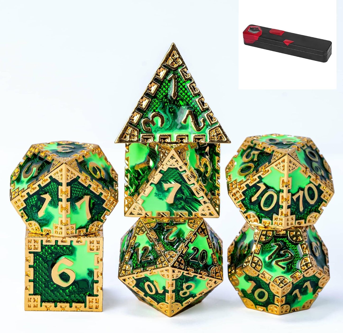 UDIXI Steampunk Metal Dice Set, 7 Die Polyhedral DND Dice Set for D&D Role Playing Game and Math Teaching (Ancient Copper)