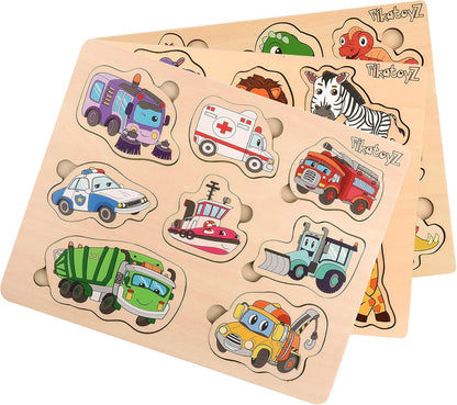 Pikatoyz® Wooden Puzzles for Toddlers 1-3 – Montessori Educational and Learning Toys – Wooden Baby Puzzle for Kids 1 Year and Up – Developmental Toys – Baby Puzzles for Early Learning