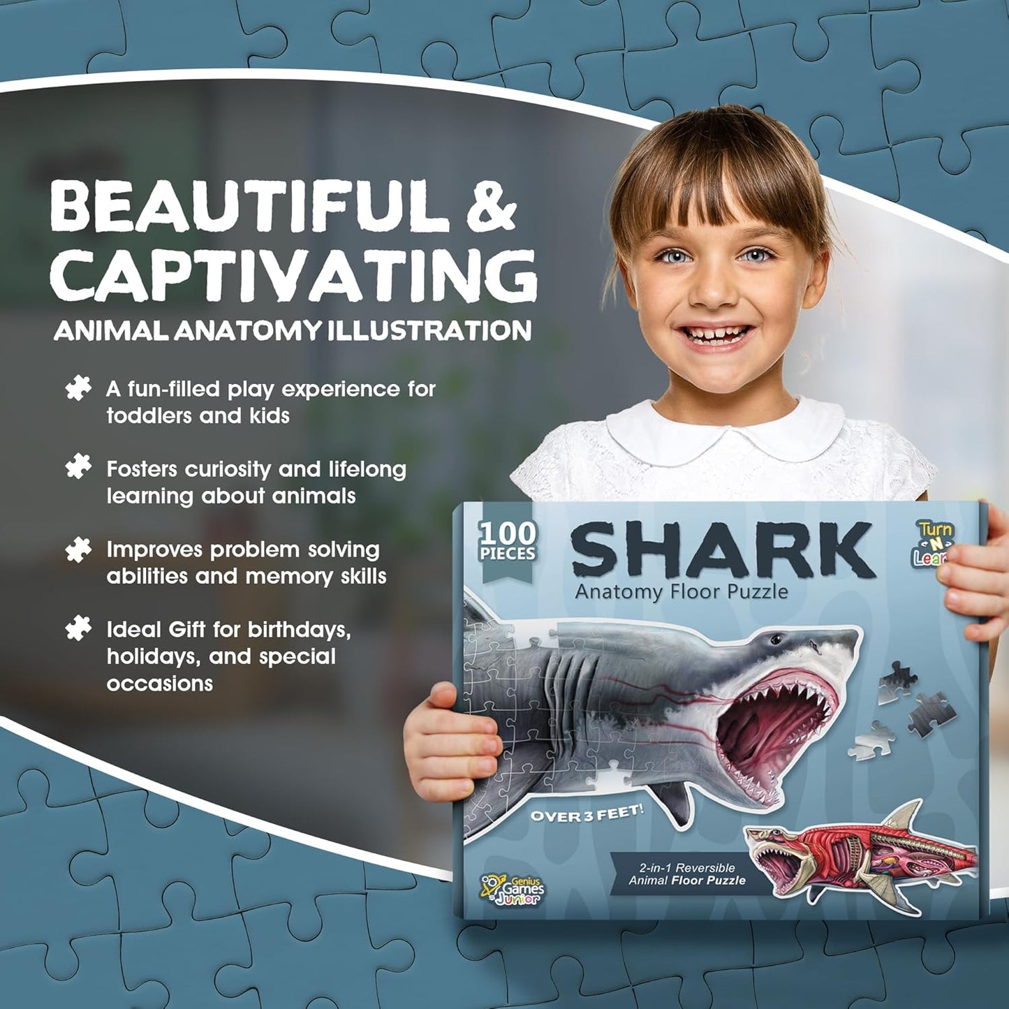 Bullfrog Animal Anatomy Floor Puzzle | 100-Piece Double Sided Jigsaw Puzzle | Large-Sized, Over 4 Feet Scientifically Accurate Illustration of Frog - Fun and Educational Toy for Kids, Toddlers