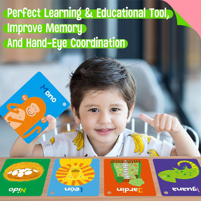 50 PCS Kid First Cognitive Flashcards,Double Sided Printed 7 in 1 Colorful Cards Alphabet,Numbers, Foods,Animals,Shapes,Colors with 3 Reclosable Rings,Learning Tool for Pre-K Kindergarten Toddlers