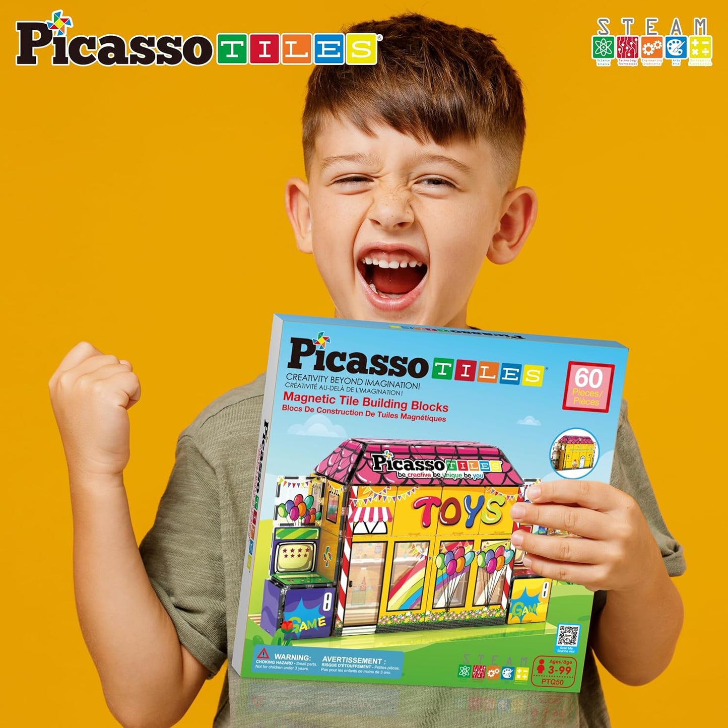 PicassoTiles 60pc Magnetic Tile Princess Castle Building Set with Double Sided Printed Tiles 2 Character Figures STEM Educational Toy Kit for Kids Pretend Play Montessori Learning Ages 3 to 8 PTQ04