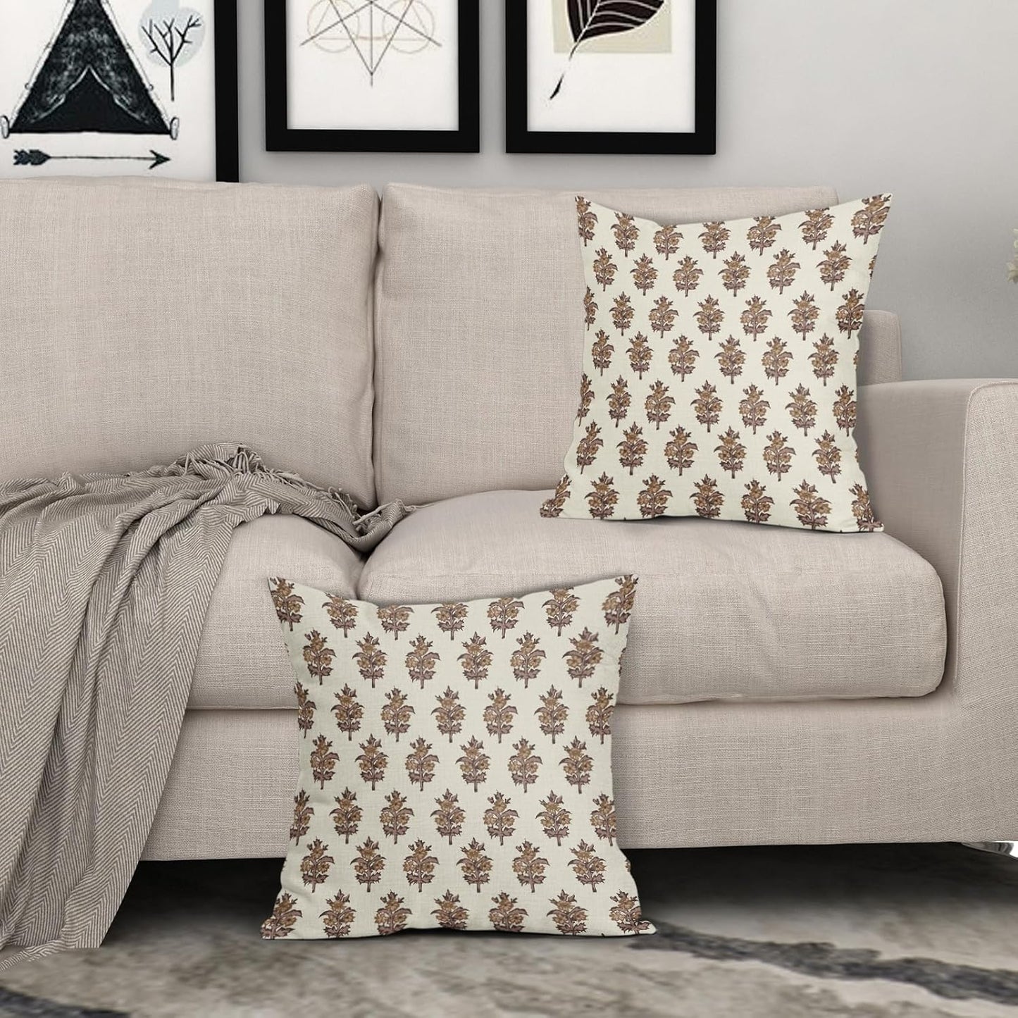 Sage Green Blue Floral Block Print Pillow Covers 18x18 Set of 2 Spring Flower Pattern Decorative Throw Pillowcases Outdoor Rustic Farmhouse Square Cushion Cases Decor for Home Couch Sofa Bed