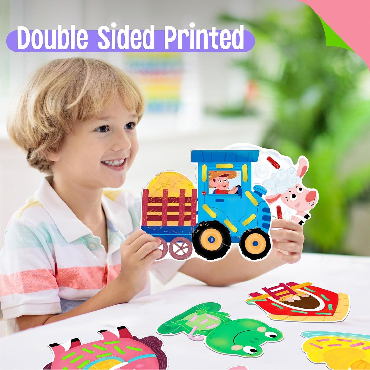 SpriteGru 9 Pieces Kids Lacing Cards, Double Sided Sewing Cards in 9 Vehicle Cards with 9 Colorful Laces, Imagination Development Lacing Toys Games for Children Educational and Learning Activity