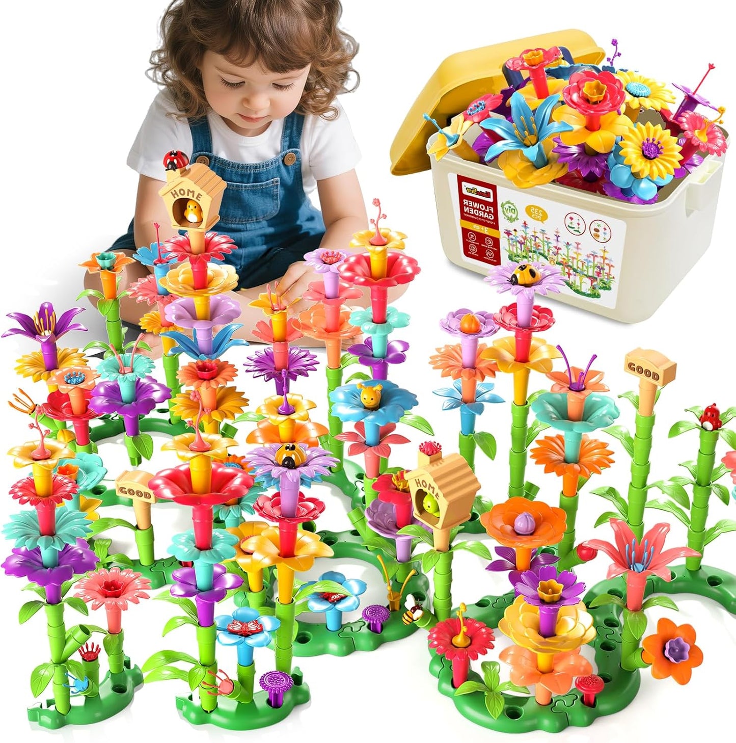 145 Pcs Toys for 3 Year Old Girl, Toddler Gardening Set Flower Garden Toy Girls Building Sets Best Educational Learning Fine DIY Crafts Stem Construction Stacking Kit for 3 4 5 6 7 Years Kids