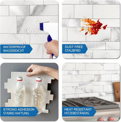 MOFIT Backsplash Tile for Kitchen Peel and Stick Stone Matte Finish,Bathroom Tiles Stickers 3D Wall Panel Linear Mosaic Marble Backsplash Waterproof(5sheets,Blue Green Gray)
