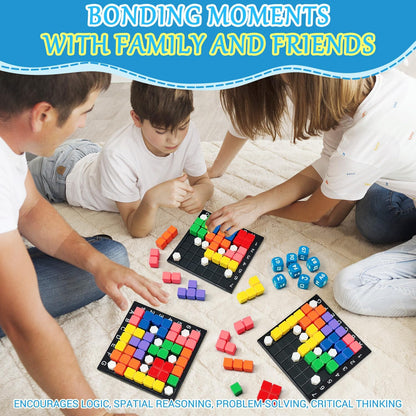 STEM Puzzle Game The Brain Square With 160000+ Solutions Pattern Matching Blocks Brain Teaser Toy Roll Dice & Race Your Opponent to Fill Grid Travel Game for Kids & Teens Back To School Birthday Gift